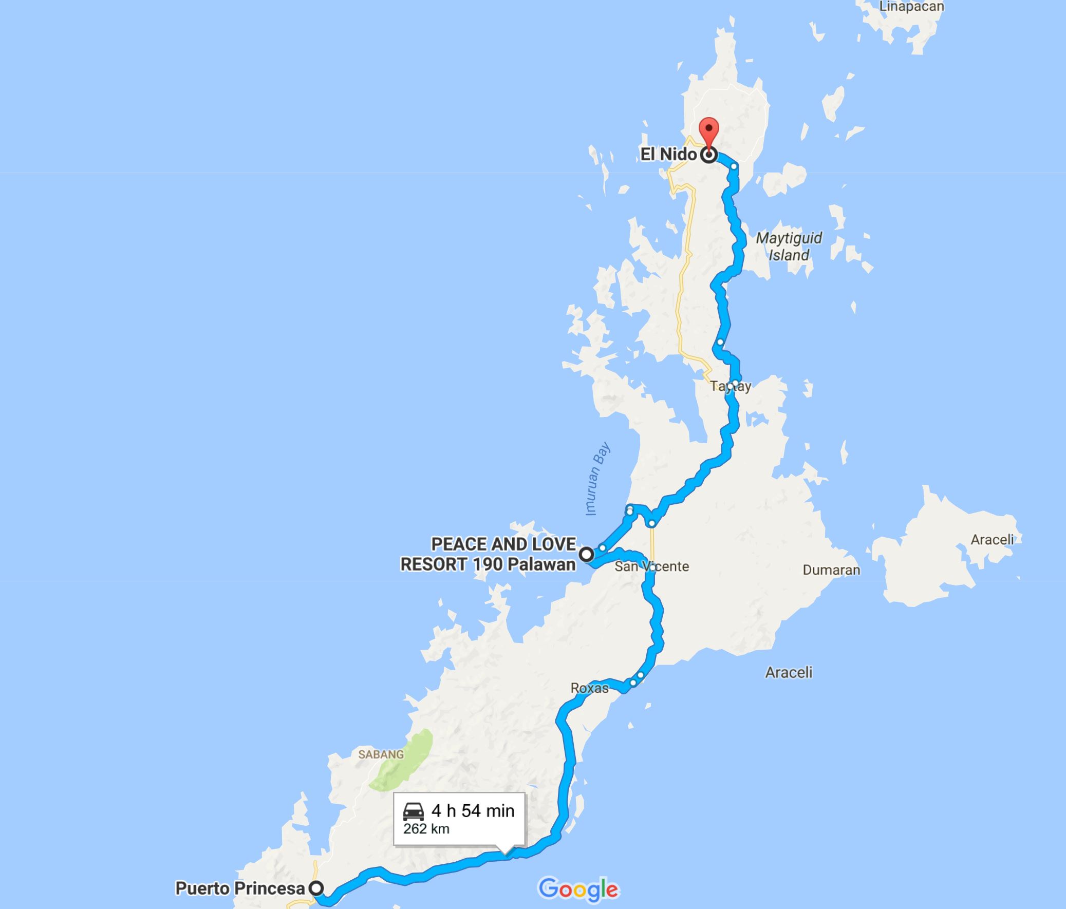 map Puerto Princesa El Nido San Vicente