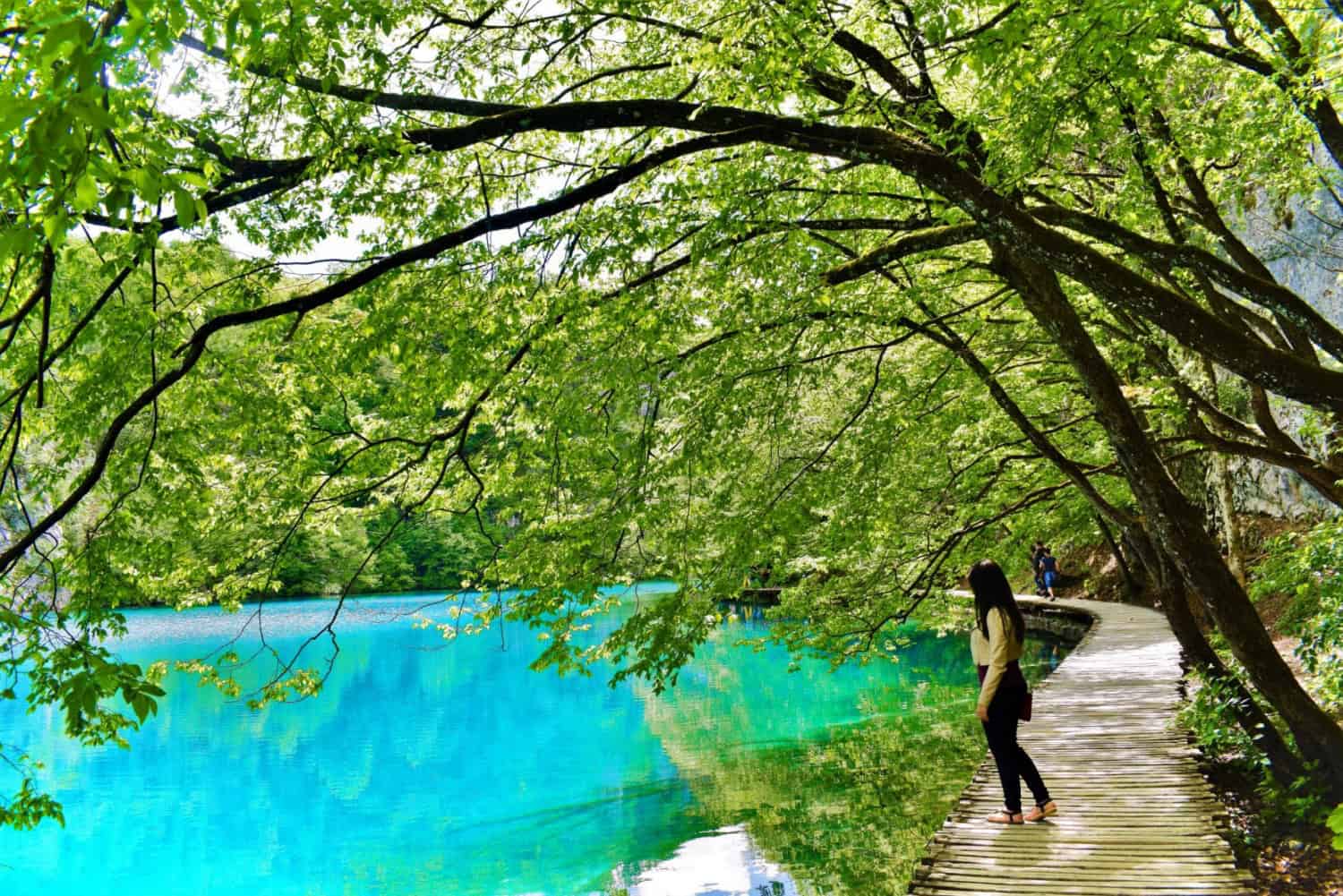Boardwalk passing right beside the waterfalls at Plitvice