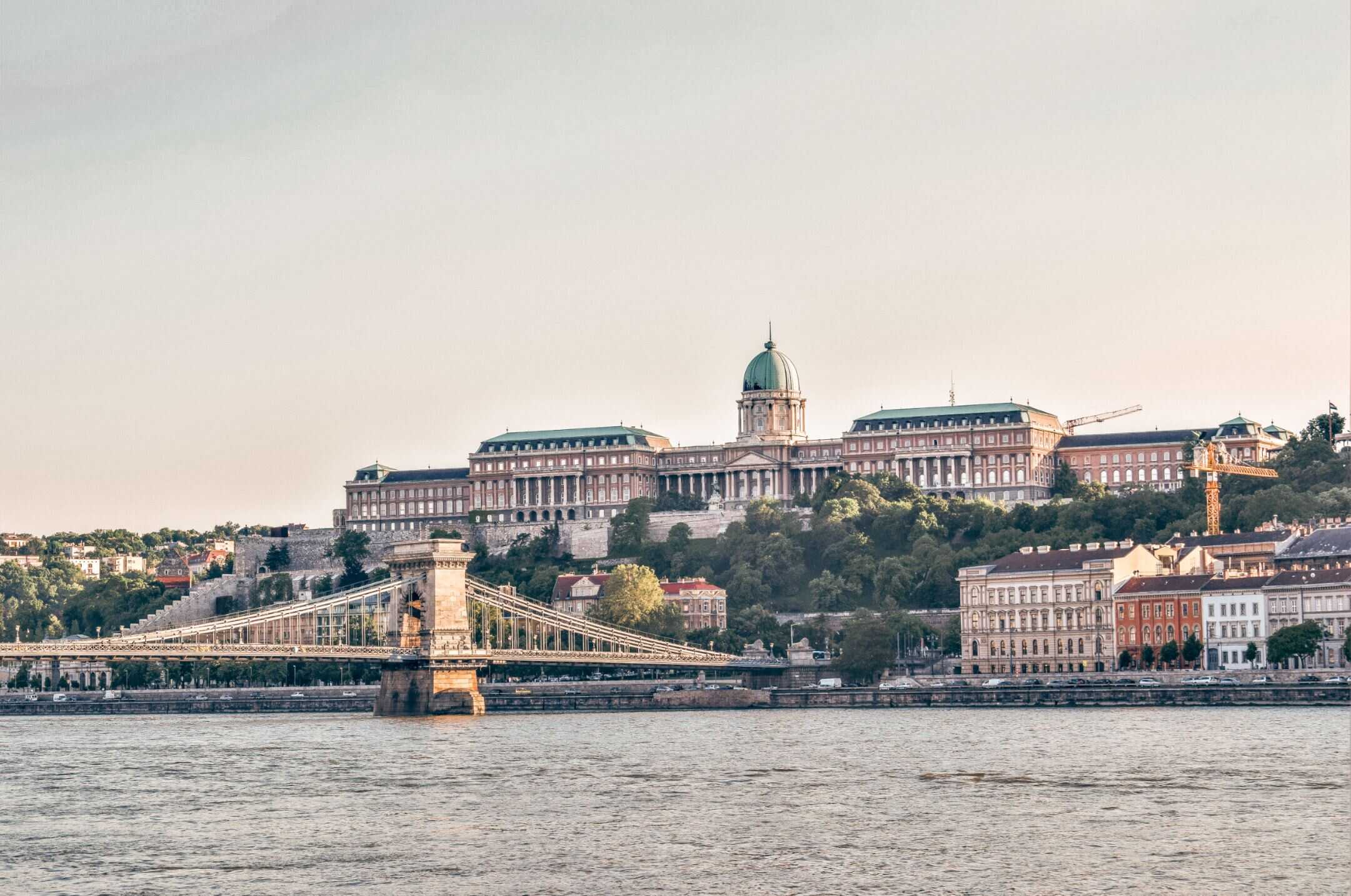 View of the Chain Bridge and Buda Castle from the Danube in Budapest