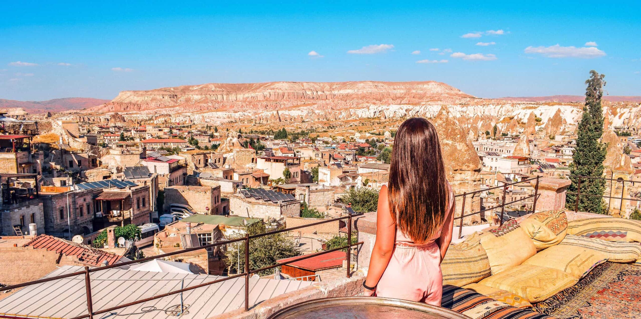 Rooftop view from Sultan Cave Hotel in Goreme, one of the most iconic places to visit in Cappadocia