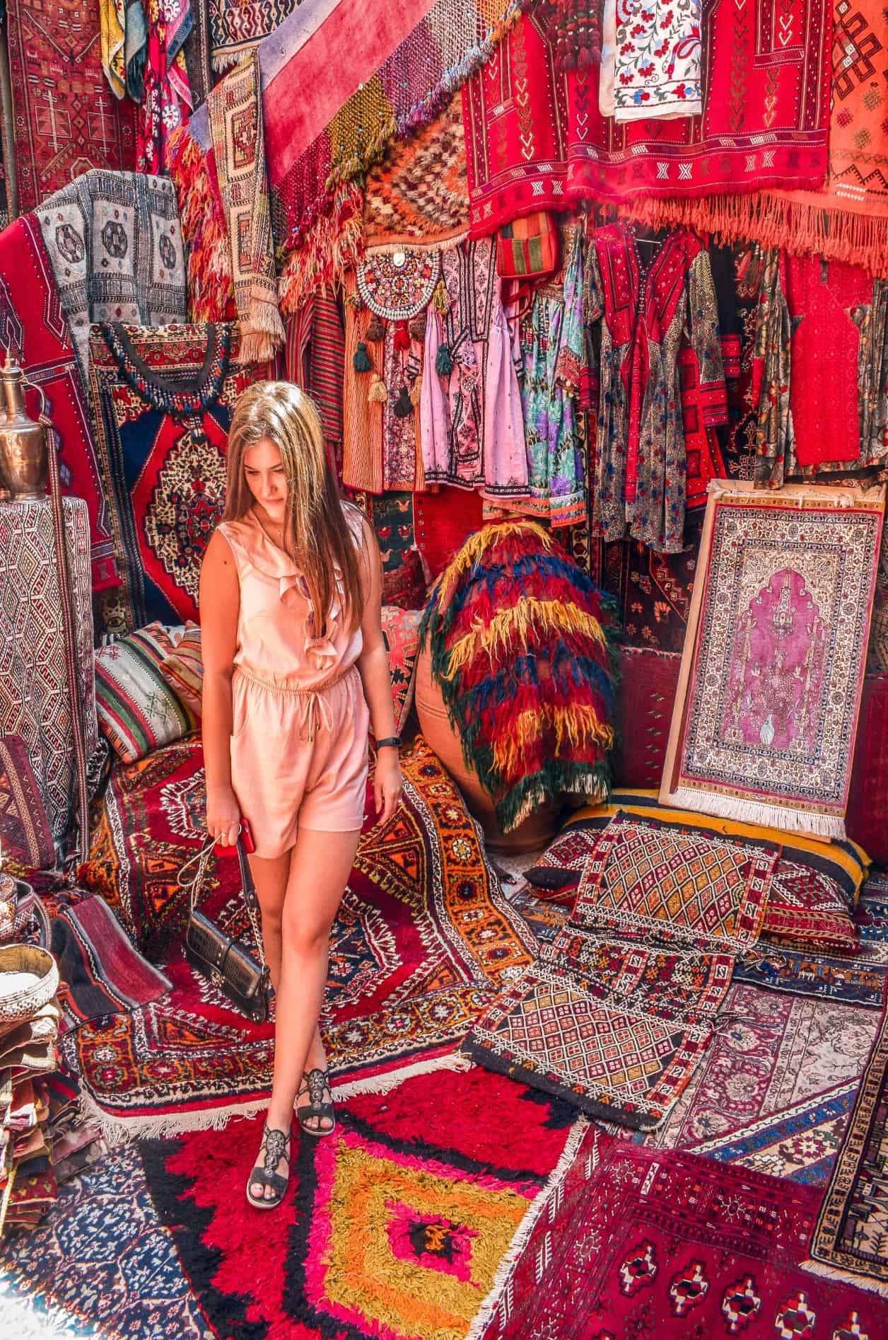 Colorful carpets and lamps at Ikman Gallery in Cappadocia – one of the most photogenic places to visit in Cappadocia